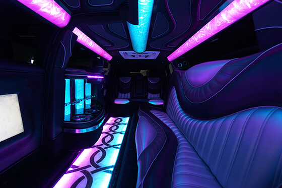 limo interior with tinted windows and comfortable leather seats