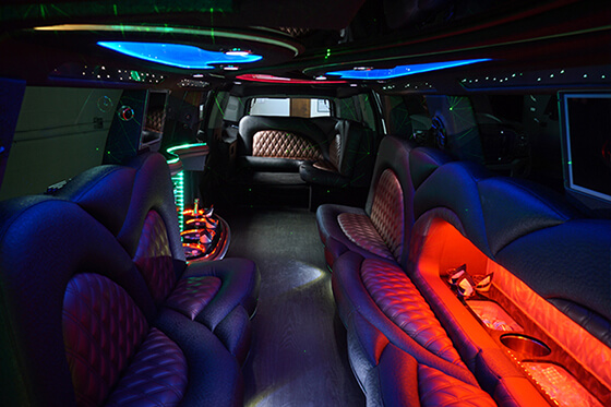 elegant transportation service with interior with wet bar and cup holders