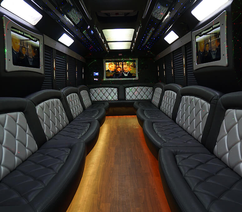 Charleston party buses with ample dance floor and cup holders