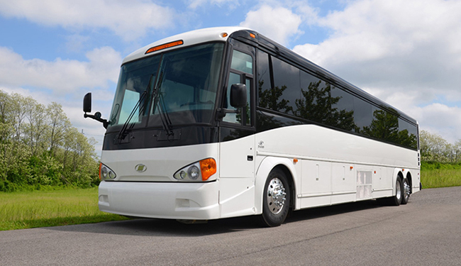 50-people charter bus with enough luggage space and reclining seats